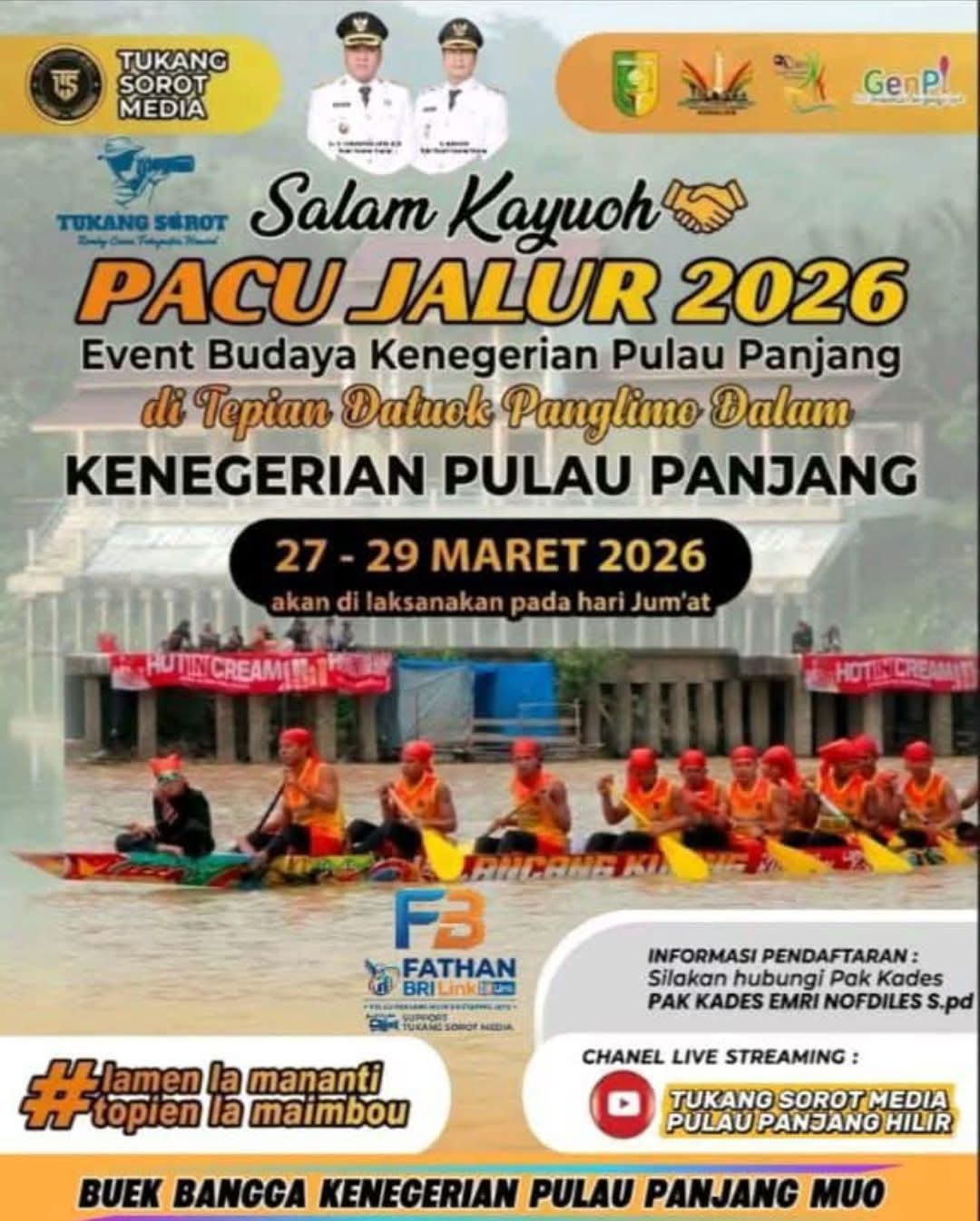Meriahkan Idul Fitri, Festival Pacu Jalur Pulau Panjang Inuman Siap Digelar