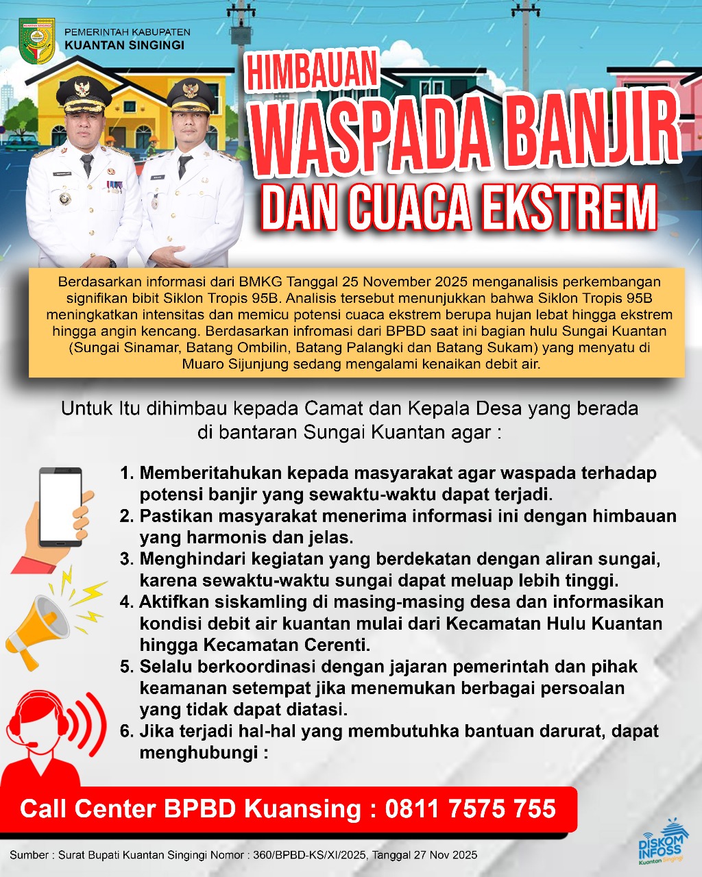 Debit Air Sungai Kuantan Meningkat, Bupati Himbau Masyarakat Kuansing Tingkatkan Waspada